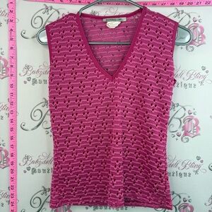 Material Girl tank top y2k pink bright Fuchsia Openwork V-Neck Tank Top
